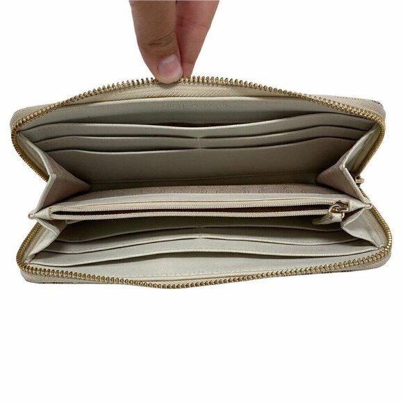 Michael Kors Women's Jet Set Continental Wallet Ivory Signature Logo Leather - Picture 2 of 7